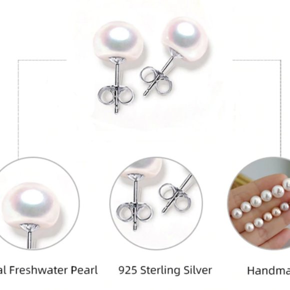 Freshwater Pearl Stud Earrings Sterling Silver - Picture 5 of 8